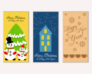 vektör çizim kış tatil tebrik kartları