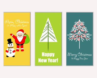 mutlu Noeller ve mutlu yeni yıl tebrik kartları vektör çizim