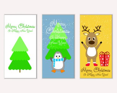 Mutlu Noeller ve mutlu yeni yıl tebrik kartları. Vektör çizim   