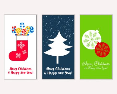mutlu Noeller ve mutlu yeni yıl tebrik kartları vektör çizim