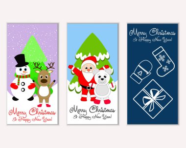 vector illustration of Merry Christmas and Happy New Year greeting cards