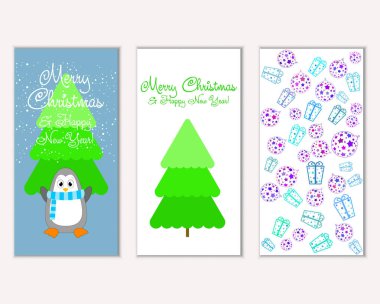 Mutlu Noeller ve mutlu yeni yıl tebrik kartları. Vektör çizim   