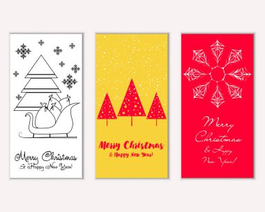 Mutlu Noeller ve mutlu yeni yıl tebrik kartları. Vektör çizim 