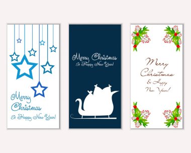 mutlu Noeller ve mutlu yeni yıl tebrik kartları vektör çizim     