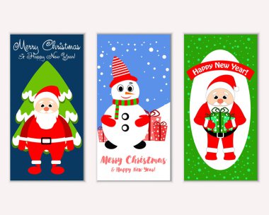mutlu Noeller ve mutlu yeni yıl tebrik kartları vektör çizim