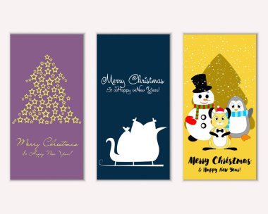 mutlu Noeller ve mutlu yeni yıl tebrik kartları vektör çizim     