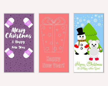 mutlu Noeller ve mutlu yeni yıl tebrik kartları vektör çizim       