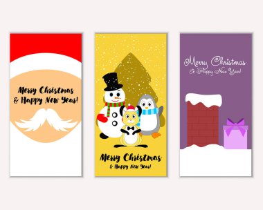 mutlu Noeller ve mutlu yeni yıl tebrik kartları vektör çizim     