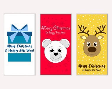 mutlu Noeller ve mutlu yeni yıl tebrik kartları vektör çizim     