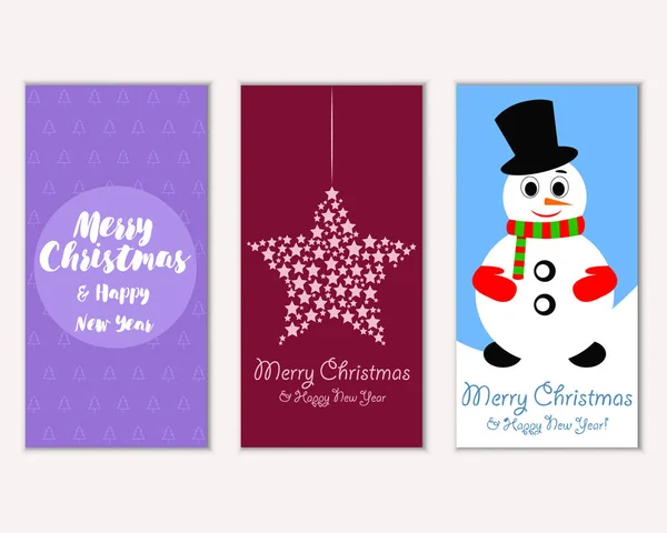 Colorful Christmas Cards New Year Decorations Snowman Vector Illustration — Stock Vector