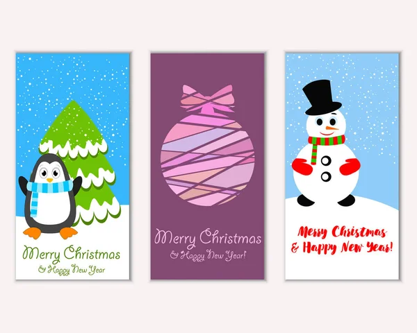 Renkli Noel kartları yılbaşı süsleri ve kardan adam vektör çizim ile