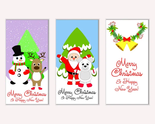 mutlu Noeller ve mutlu yeni yıl tebrik kartları vektör çizim
