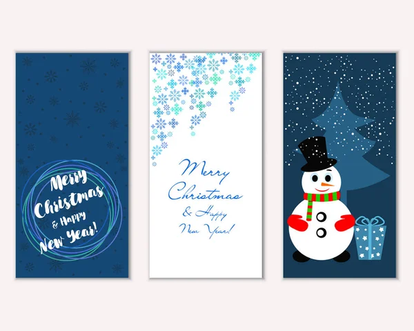 Colorful Christmas Cards New Year Decorations Snowman Vector Illustration — Stock Vector