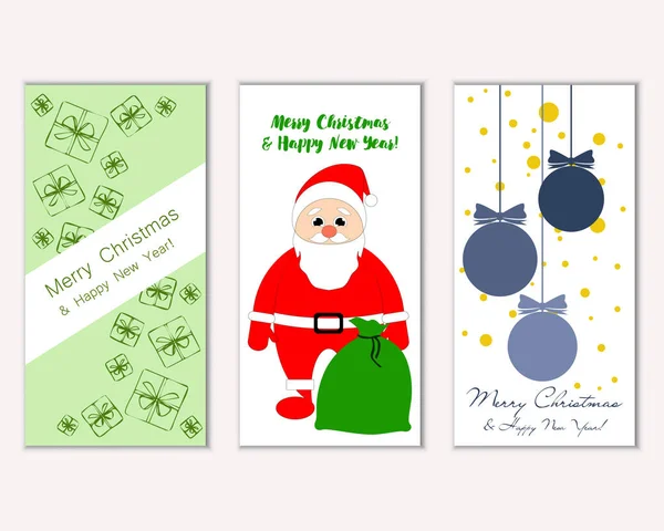 Renkli Noel kartları yılbaşı süslemeleri ve Noel Baba vektör çizim ile