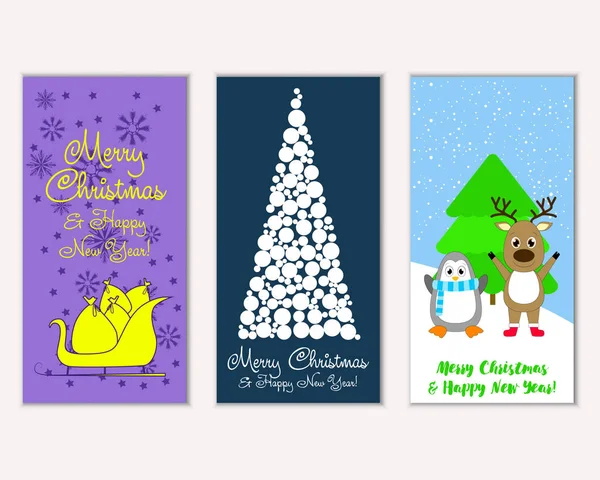 Mutlu Noeller ve mutlu yeni yıl tebrik kartları. Vektör çizim   