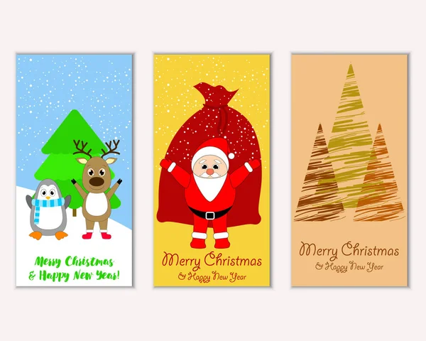 Mutlu Noeller ve mutlu yeni yıl tebrik kartları. Vektör çizim   