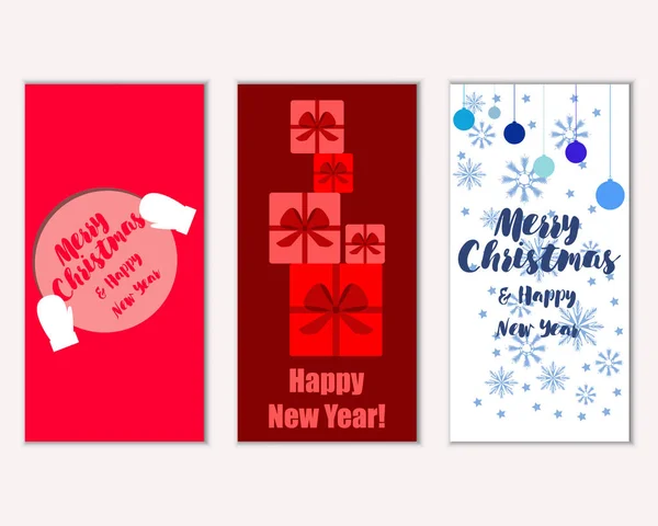 Vector Illustration Merry Christmas Happy New Year Greeting Cards — Stock Vector