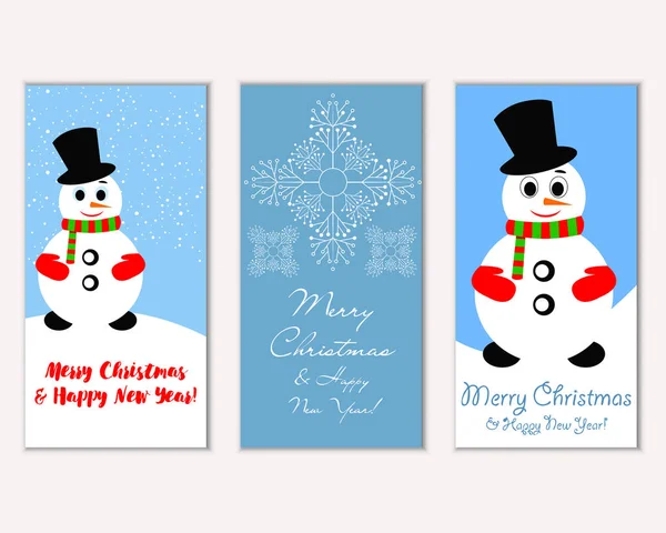 Renkli Noel kartları yılbaşı süsleri ve kardan adam vektör çizim ile