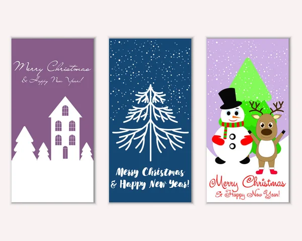 Mutlu Noeller ve mutlu yeni yıl tebrik kartları. Vektör çizim   