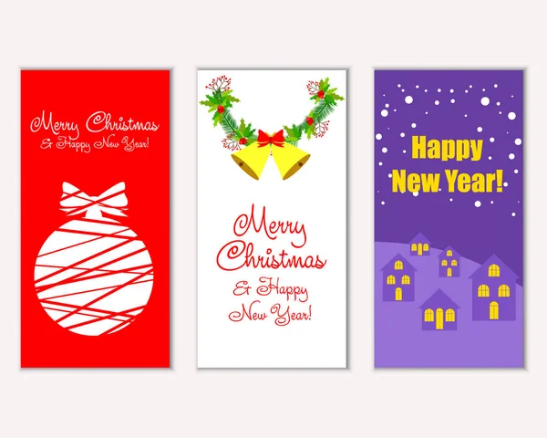 Vector Illustration Merry Christmas Happy New Year Greeting Cards — Stock Vector