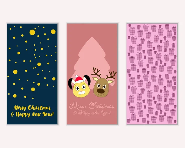 mutlu Noeller ve mutlu yeni yıl tebrik kartları vektör çizim     