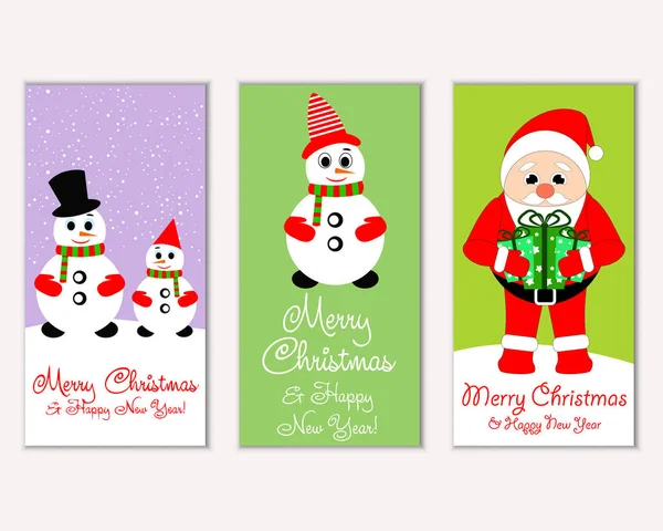 Vector Illustration Merry Christmas Happy New Year Greeting Cards — Stock Vector