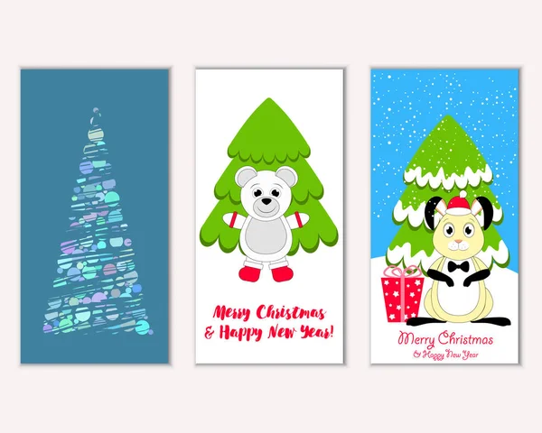 Mutlu Noeller ve mutlu yeni yıl tebrik kartları. Vektör çizim 