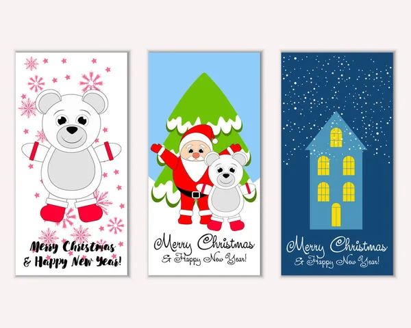 Cartes Noël Colorées Avec Décorations Nouvel Illustration Vectorielle — Image vectorielle