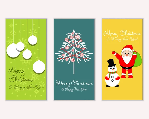 Vector Illustration Merry Christmas Happy New Year Greeting Cards — Stock Vector