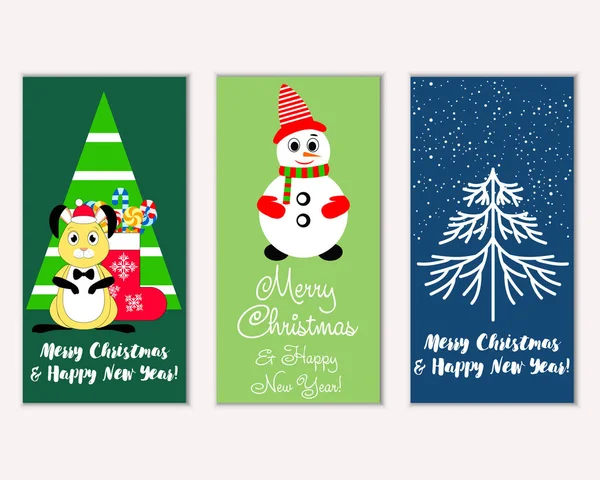 Vector Illustration Merry Christmas Happy New Year Greeting Cards — Stock Vector