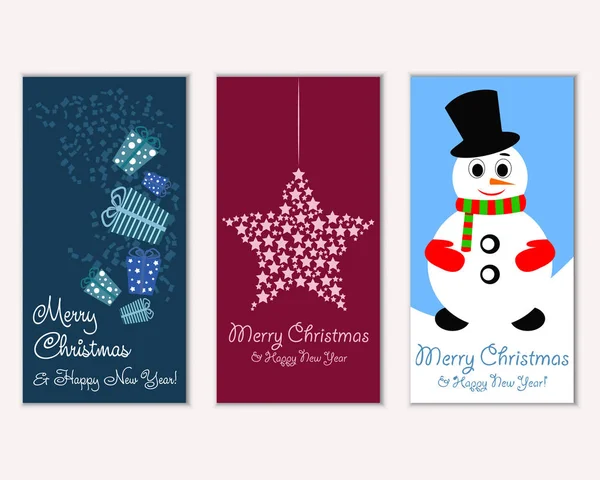 Cartões Natal Coloridos Com Decorações Ano Novo Ilustração Vetorial Boneco —  Vetores de Stock