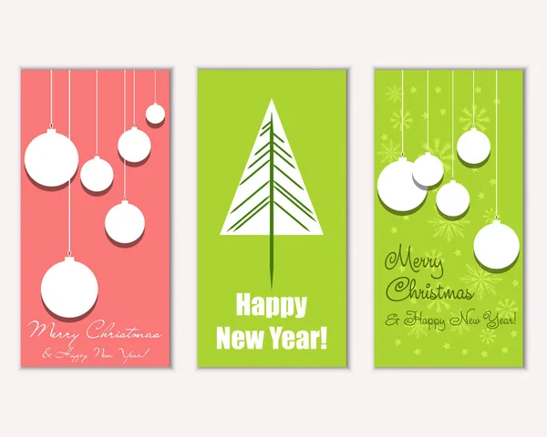 Vector Illustration Merry Christmas Happy New Year Greeting Cards — Stock Vector