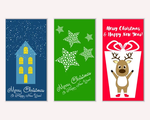 Tarjetas Navidad Coloridas Con Decoraciones Año Nuevo Ilustración Vectorial — Vector de stock