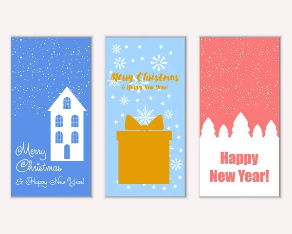 Merry Christmas Happy New Year Greeting Cards — Stock Vector