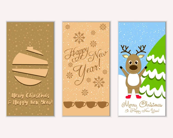 Merry Christmas Happy New Year Greeting Cards — Stock Vector