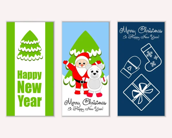 Vector Illustration Merry Christmas Happy New Year Greeting Cards — Stock Vector