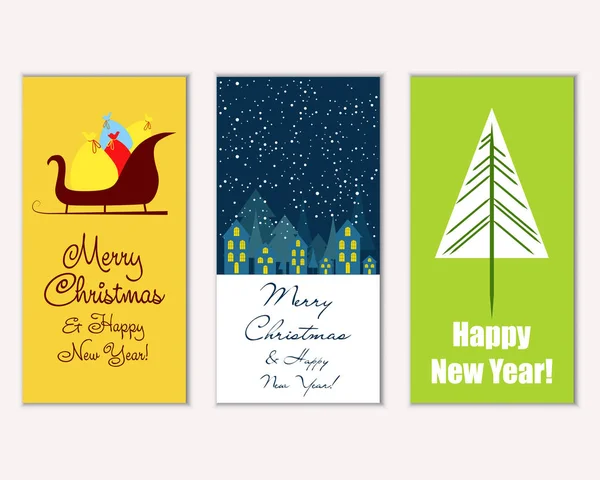 Merry Christmas Happy New Year Greeting Cards — Stock Vector