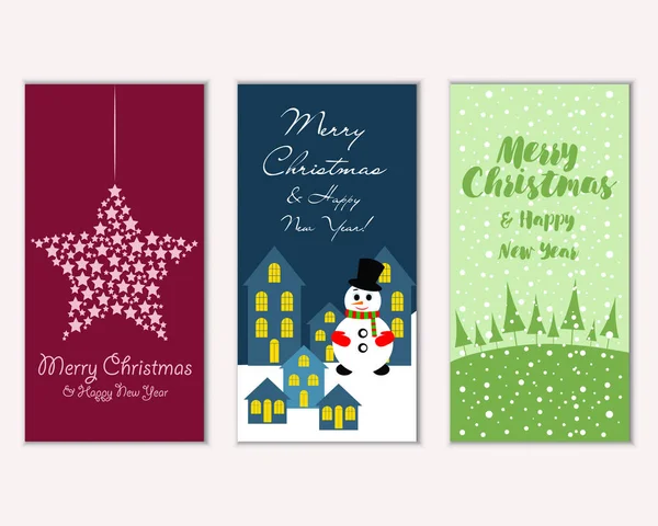 Tarjetas Navidad Coloridas Con Decoraciones Año Nuevo Ilustración Del Vector — Vector de stock