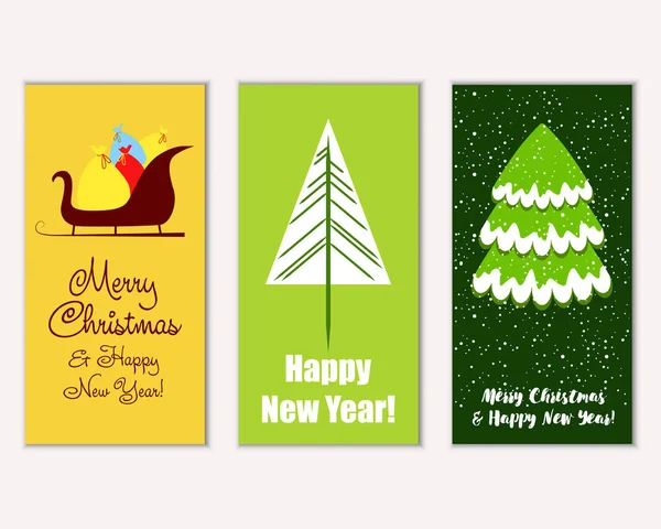 Vector Illustration Merry Christmas Happy New Year Greeting Cards — Stock Vector