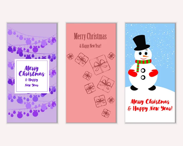 Renkli Noel kartları yılbaşı süsleri ve kardan adam vektör çizim ile