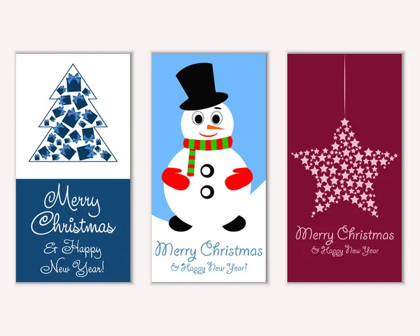 Renkli Noel kartları yılbaşı süsleri ve kardan adam vektör çizim ile