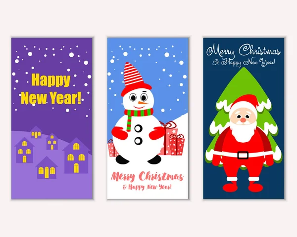 Vector Illustration Merry Christmas Happy New Year Greeting Cards — Stock Vector