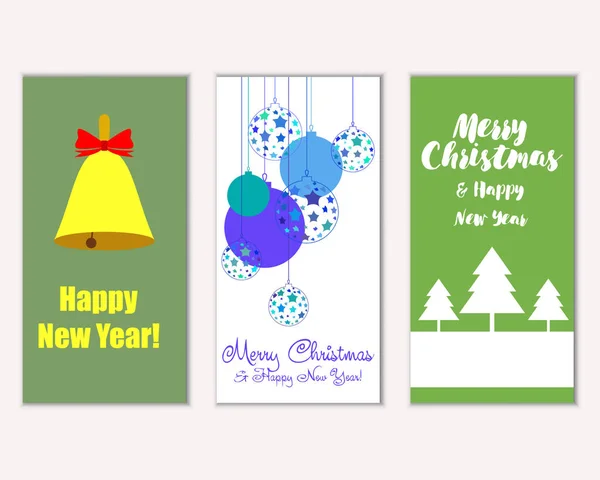 Colorful Christmas Cards New Year Decorations Vector Illustration — Stock Vector