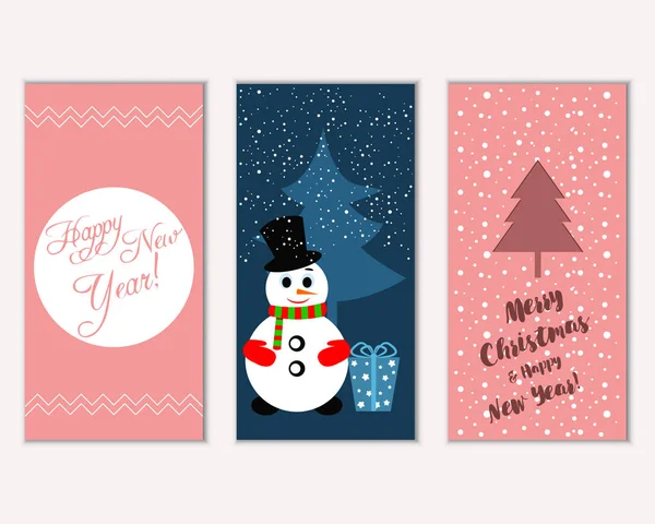 Cartes Noël Colorées Avec Décorations Nouvel Illustration Vectorielle Bonhomme Neige — Image vectorielle