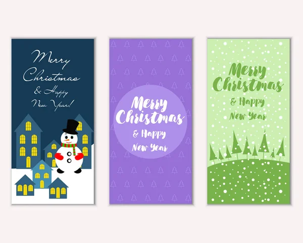 Colorful Christmas Cards New Year Decorations Snowman Vector Illustration — Stock Vector