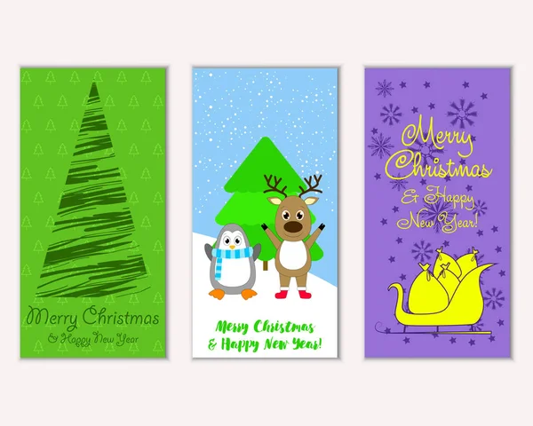 Mutlu Noeller ve mutlu yeni yıl tebrik kartları. Vektör çizim 