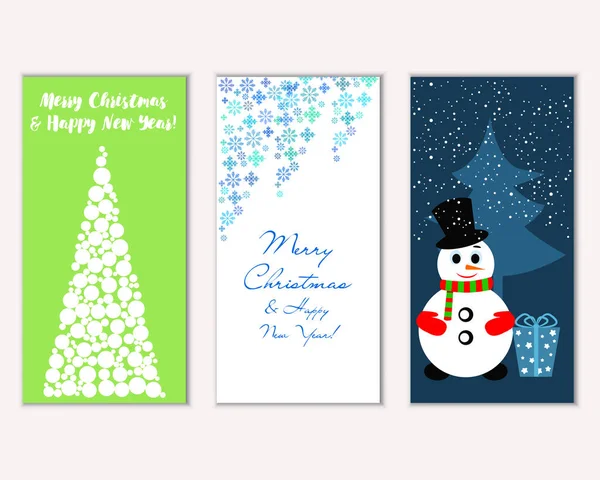Renkli Noel kartları yılbaşı süsleri ve kardan adam vektör çizim ile