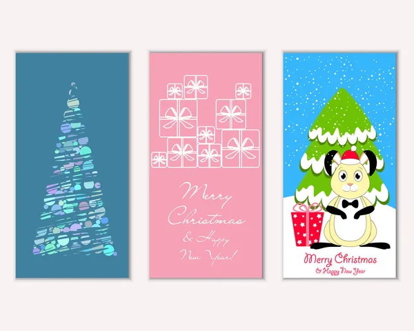 Mutlu Noeller ve mutlu yeni yıl tebrik kartları. Vektör çizim 