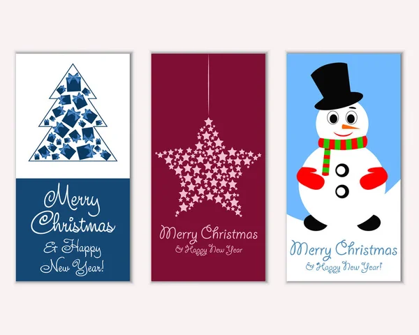 Renkli Noel kartları yılbaşı süsleri ve kardan adam vektör çizim ile