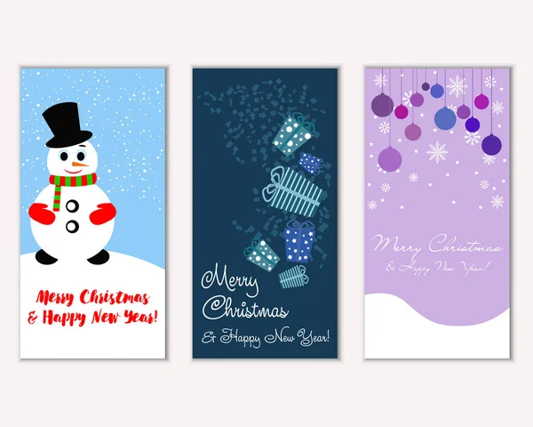 Renkli Noel kartları yılbaşı süsleri ve kardan adam vektör çizim ile